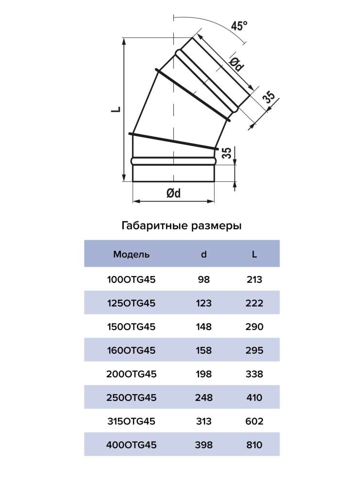 Отвод OTG D100 45° оцинкованная сталь ERA PRO